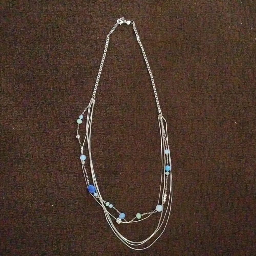 LOFT layered necklace silver chain beads